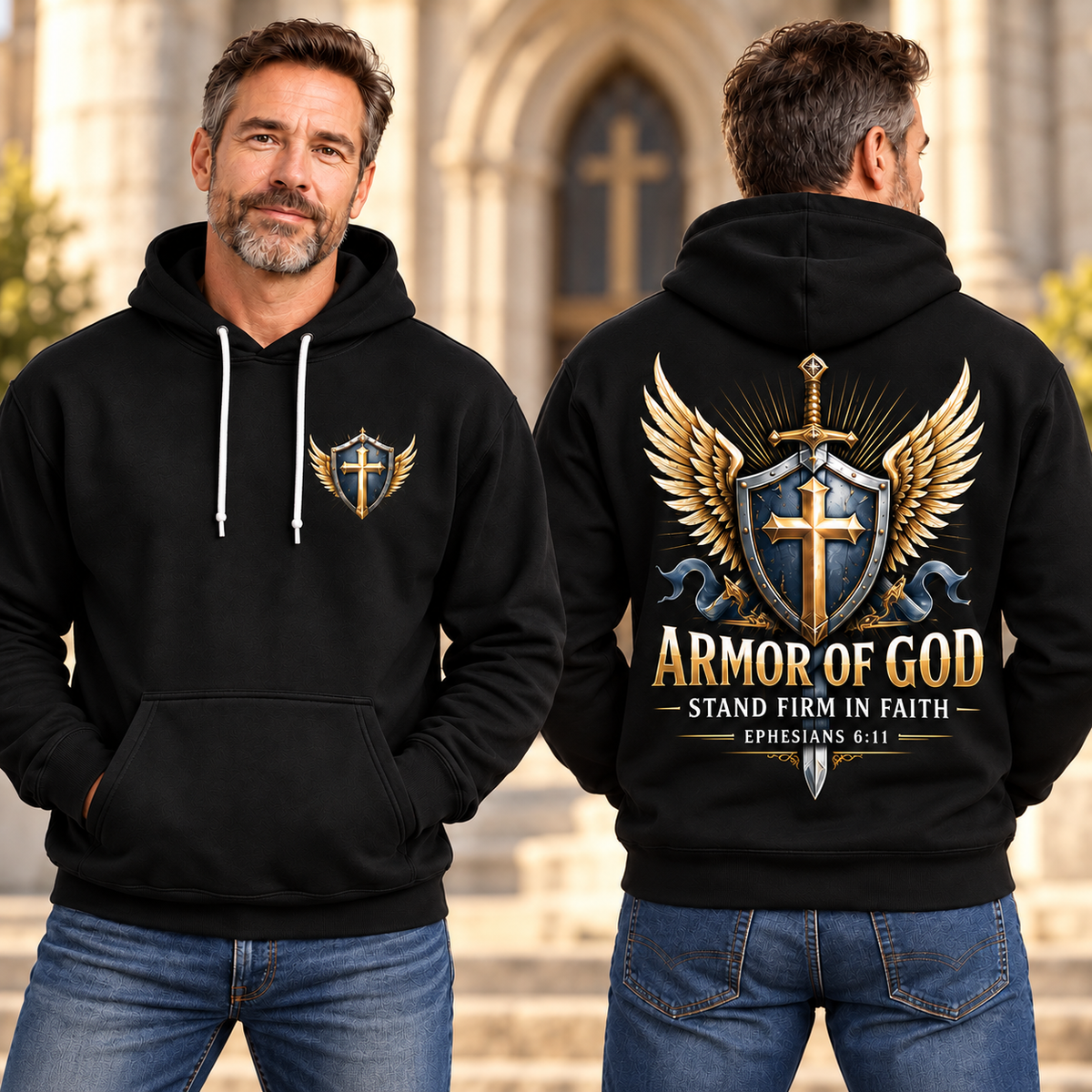 Black Armor of God Hoodie – Stand Firm in Faith | Ephesians 6:11