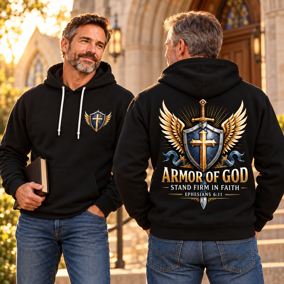 Black Armor of God Hoodie – Stand Firm in Faith | Ephesians 6:11