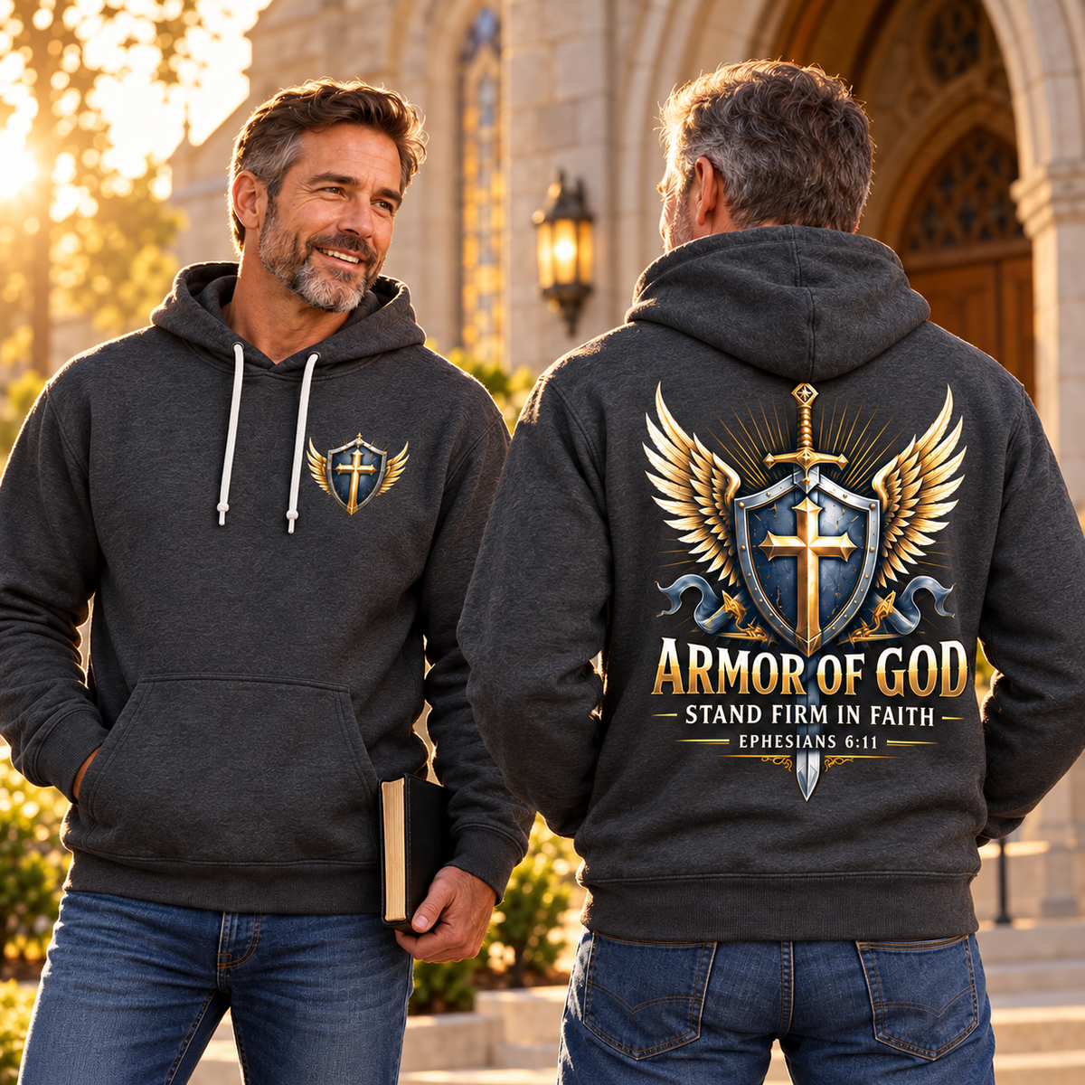 Charcoal Gray Armor of God Hoodie – Stand Firm in Faith | Ephesians 6:11