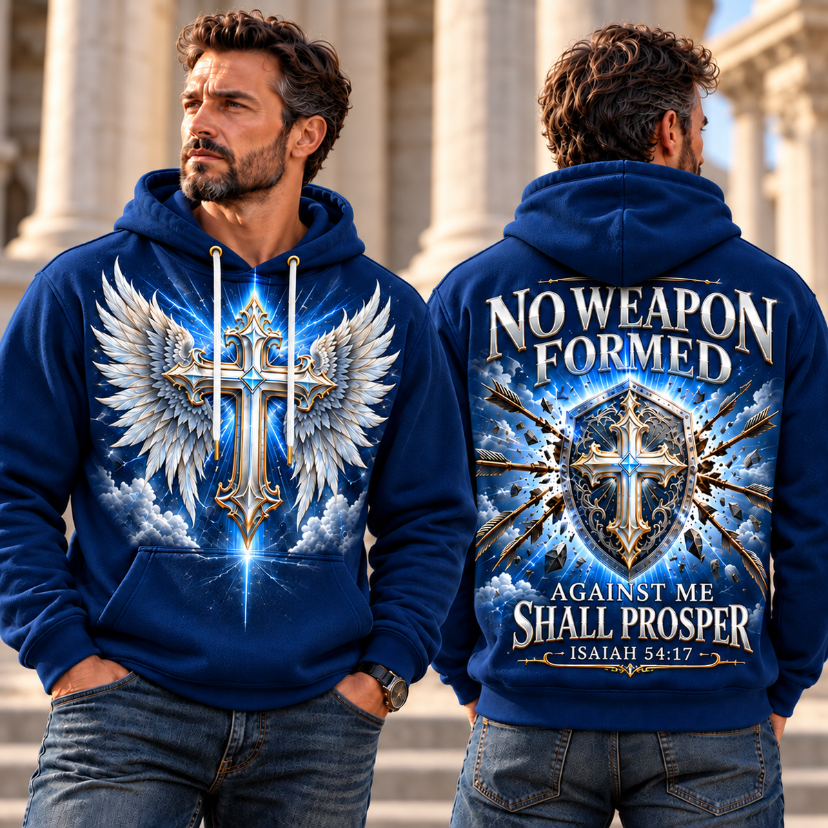 Navy Blue Divine Shield No Weapon Formed Hoodie