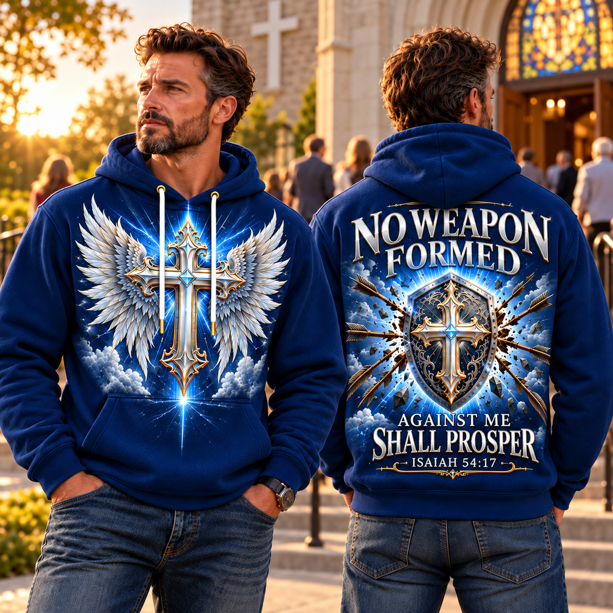 Navy Blue Divine Shield No Weapon Formed Hoodie