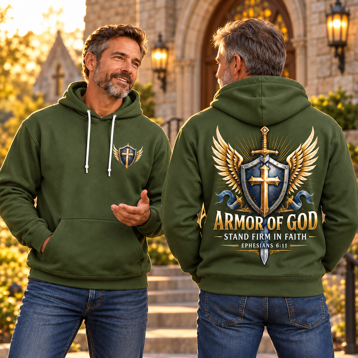 Olive Green Armor of God Hoodie – Stand Firm in Faith | Ephesians 6:11