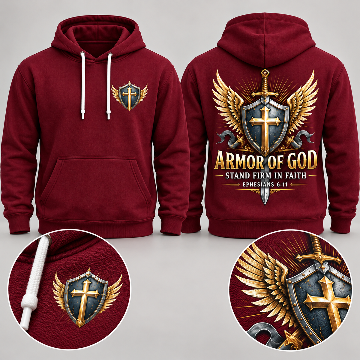 Burgundy Armor of God Hoodie – Stand Firm in Faith | Ephesians 6:11