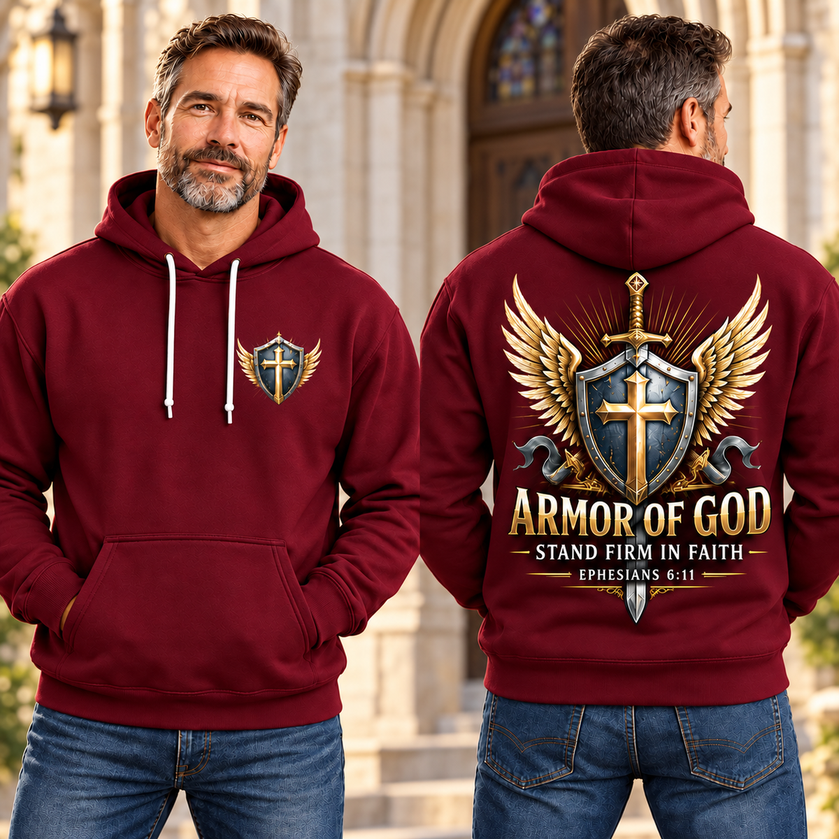 Burgundy Armor of God Hoodie – Stand Firm in Faith | Ephesians 6:11