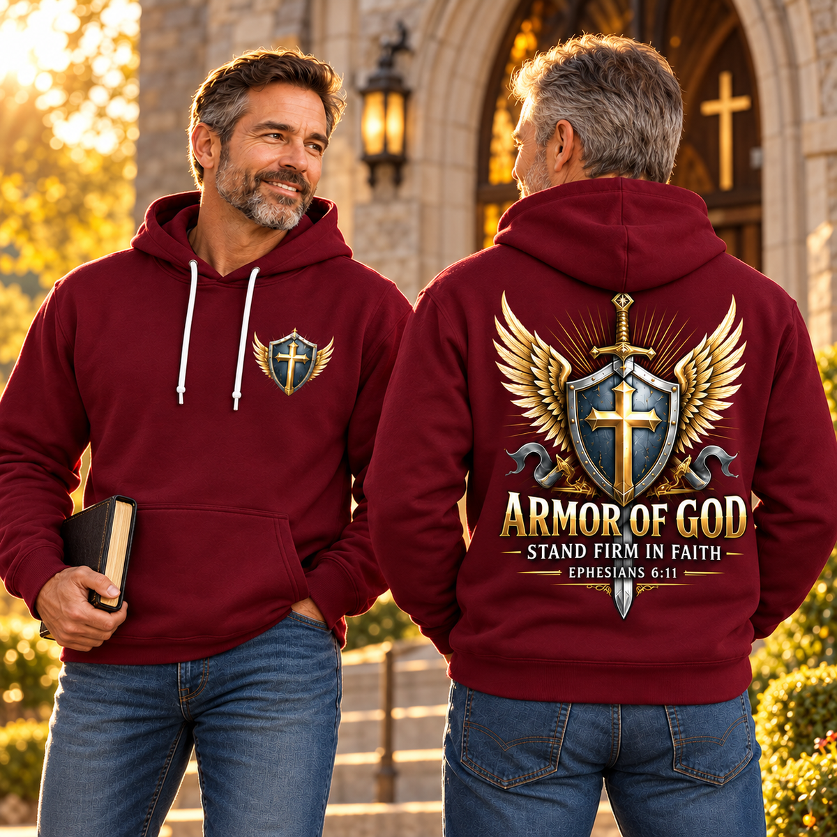Burgundy Armor of God Hoodie – Stand Firm in Faith | Ephesians 6:11