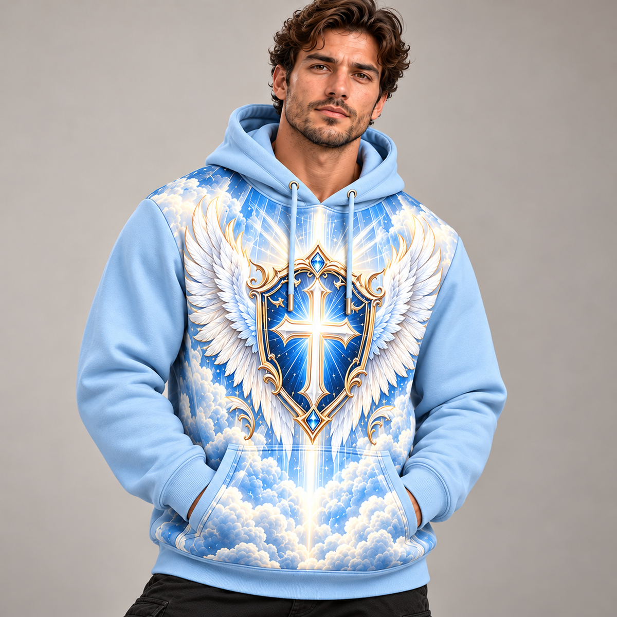 No Weapon Formed – Heavenly Shield Ice Blue Christian Hoodie