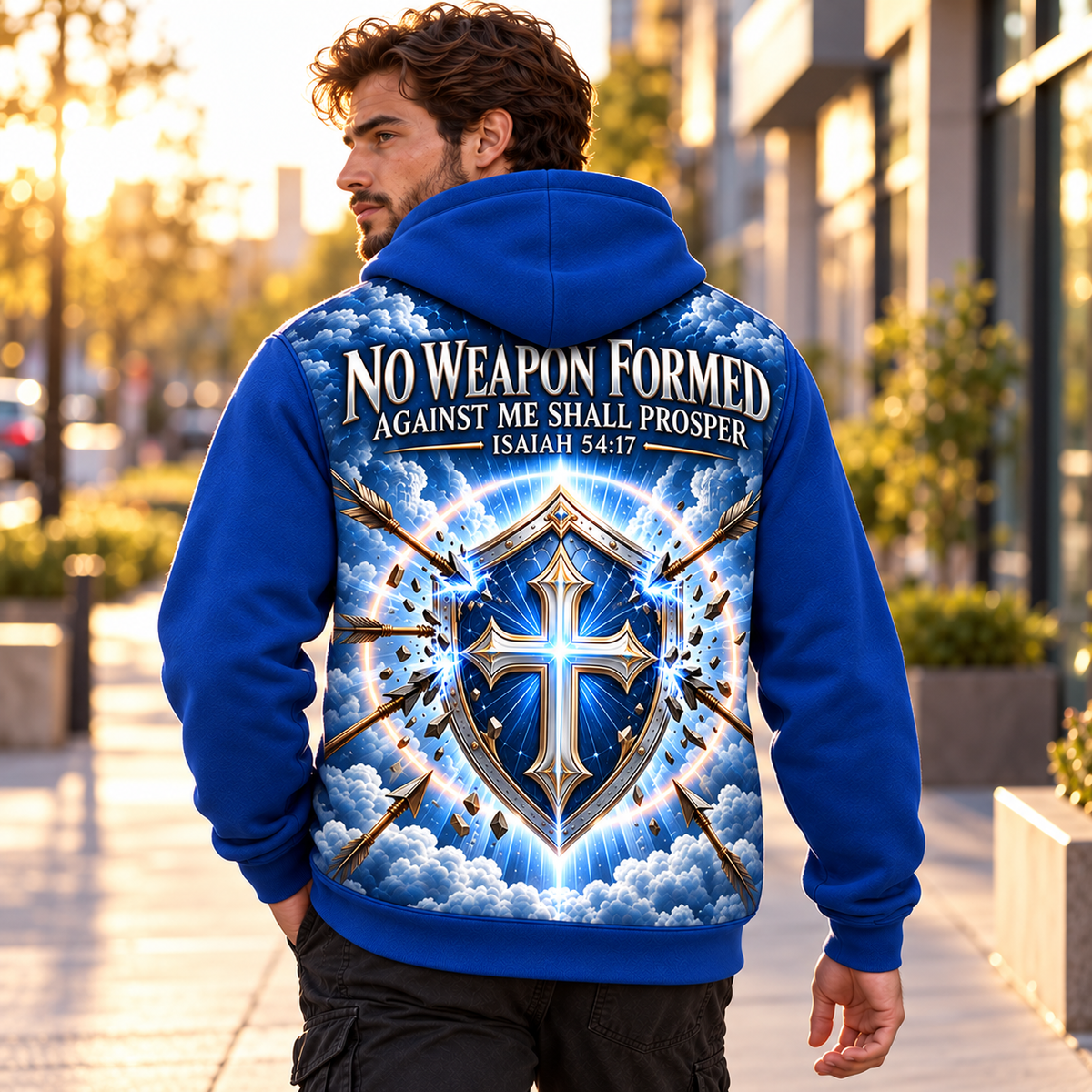 No Weapon Formed – Armor of Heaven Royal Blue Christian Hoodie