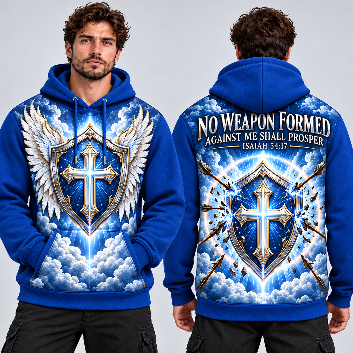 No Weapon Formed – Armor of Heaven Royal Blue Christian Hoodie