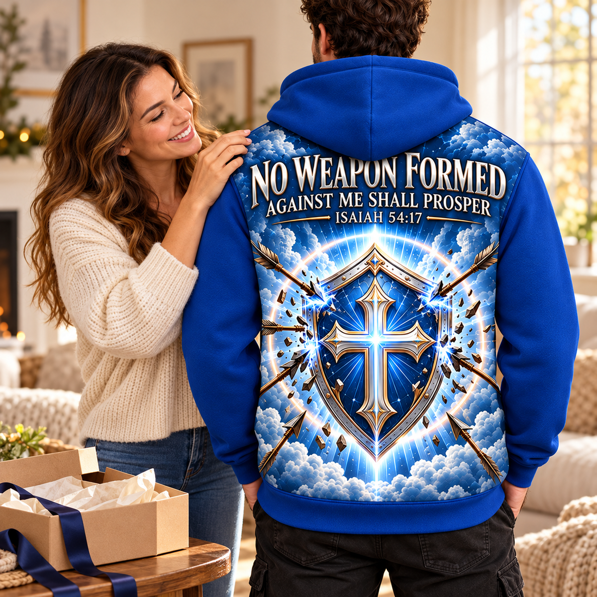 No Weapon Formed – Armor of Heaven Royal Blue Christian Hoodie