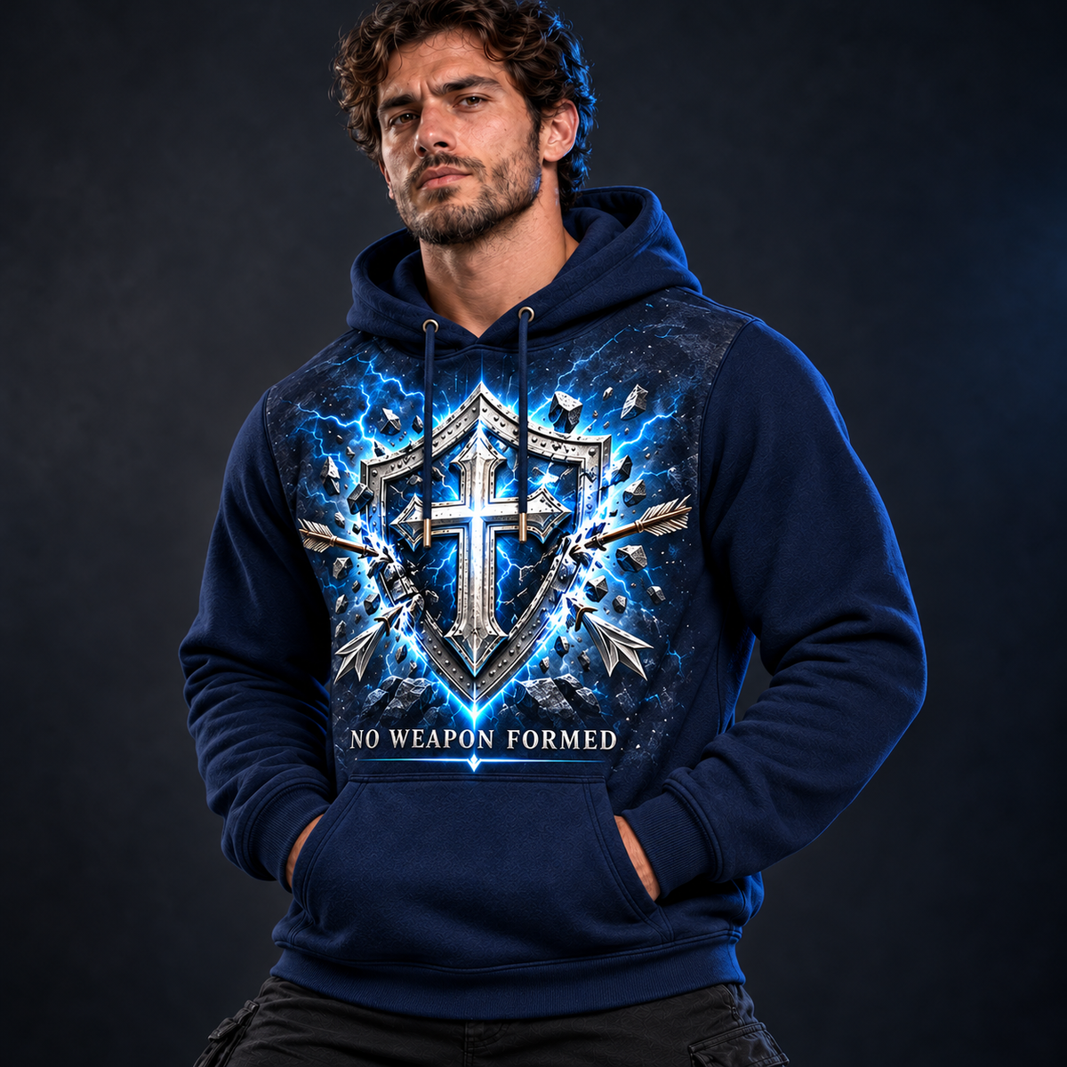 No Weapon Formed – Unbroken Faith Midnight Navy Christian Hoodie