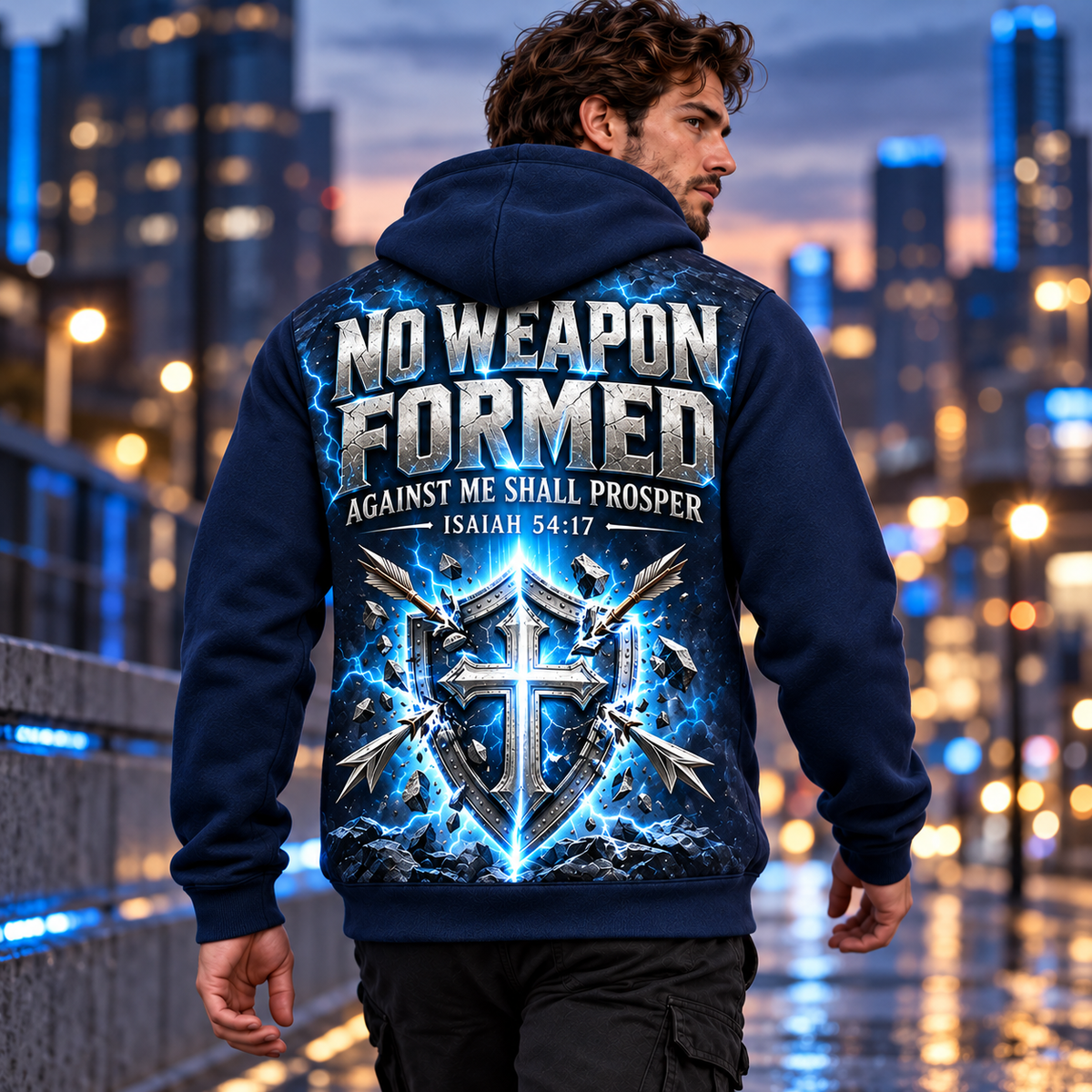 No Weapon Formed – Unbroken Faith Midnight Navy Christian Hoodie