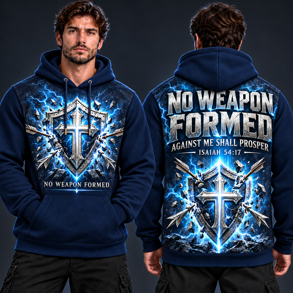 No Weapon Formed – Unbroken Faith Midnight Navy Christian Hoodie