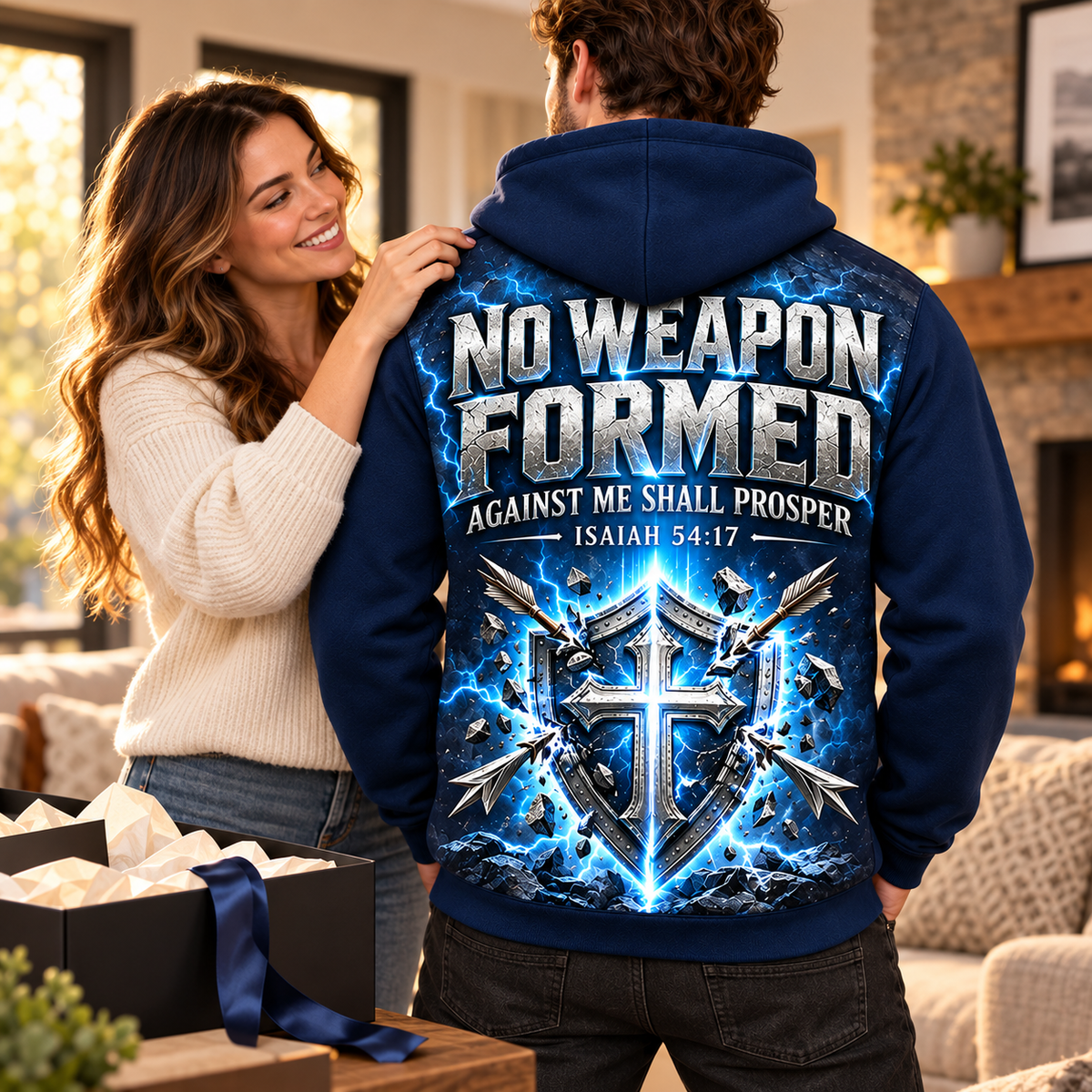 No Weapon Formed – Unbroken Faith Midnight Navy Christian Hoodie