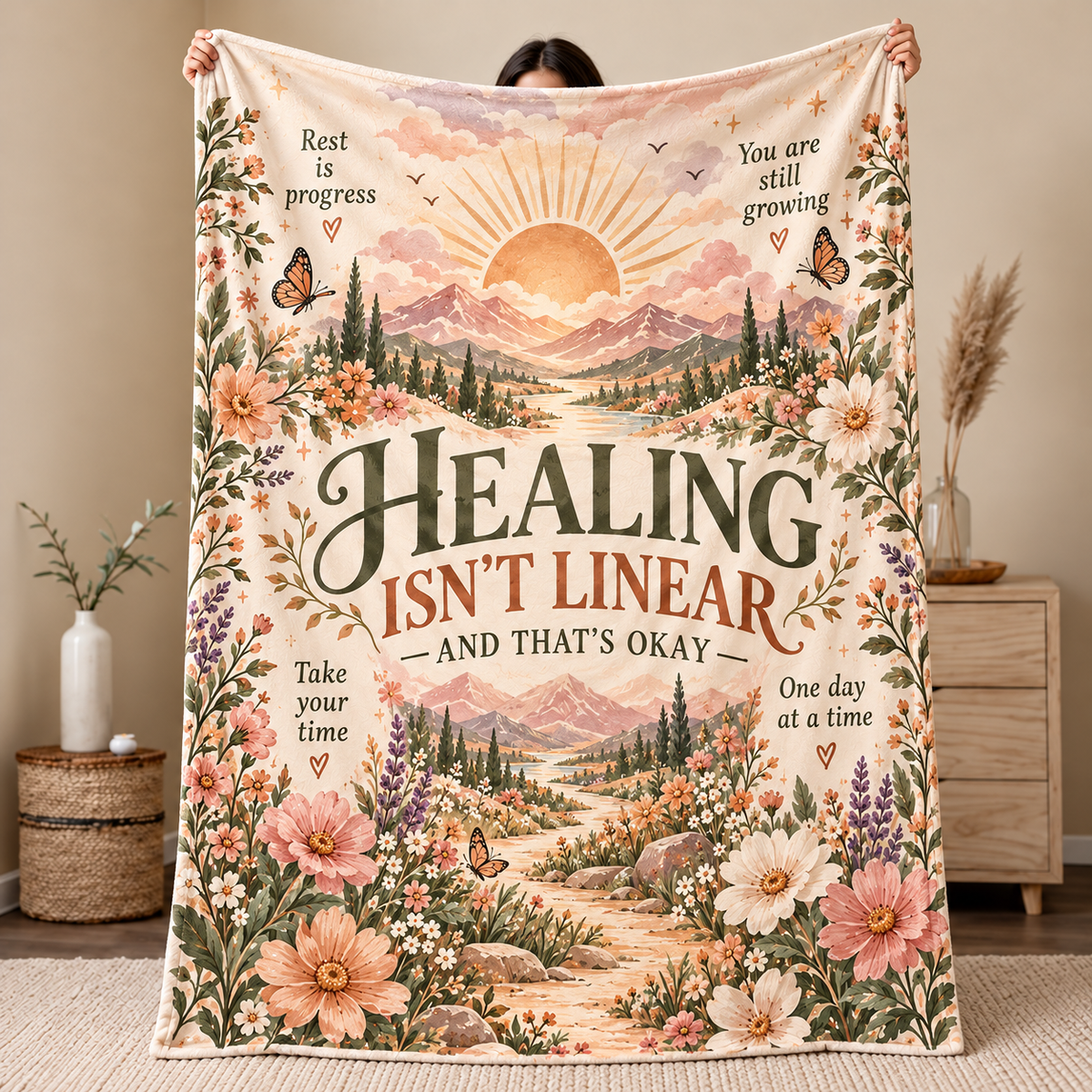 Butterfly Garden Healing Isn’t Linear Affirmation Blanket