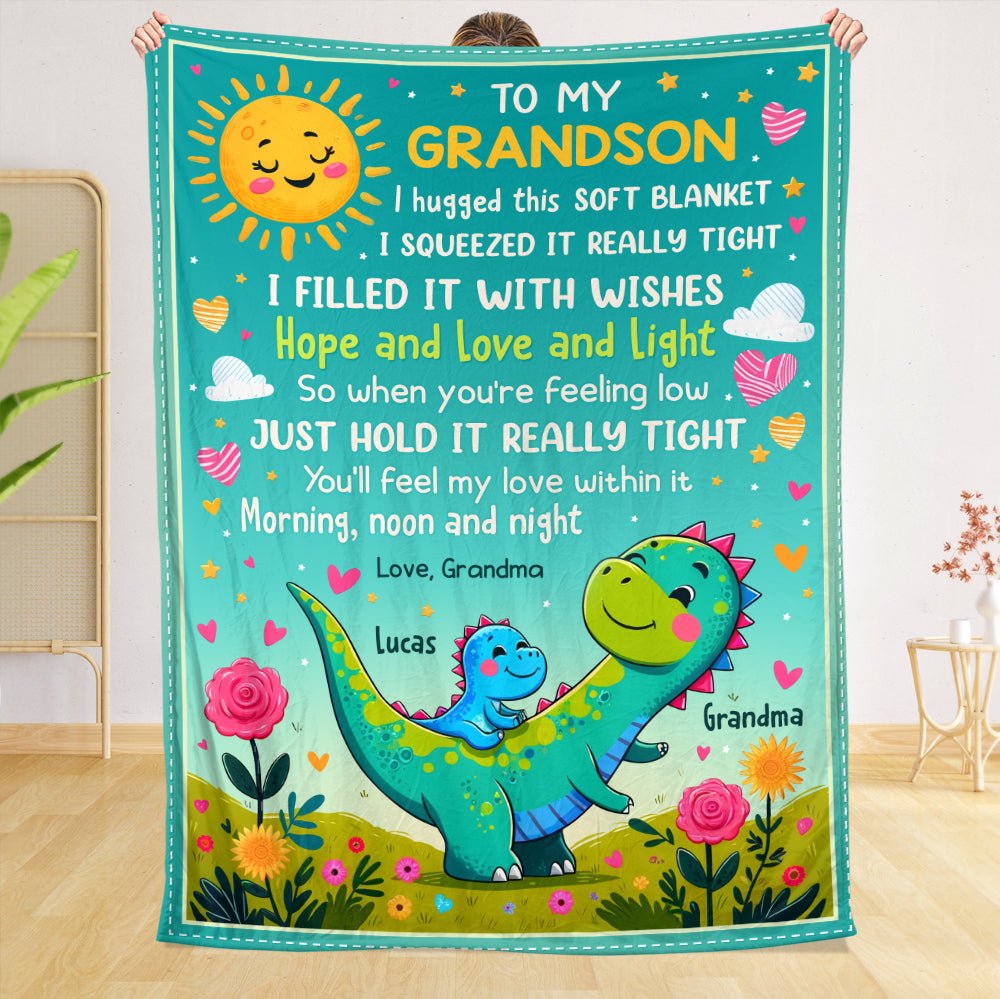 Dinosaur Grandma/Grandpa & Grandkid - Personalized Blanket - Meaningful Gift For Birthday - Giftago