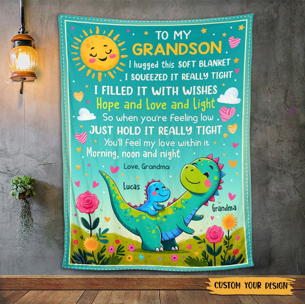 Dinosaur Grandma/Grandpa & Grandkid - Personalized Blanket - Meaningful Gift For Birthday - Giftago