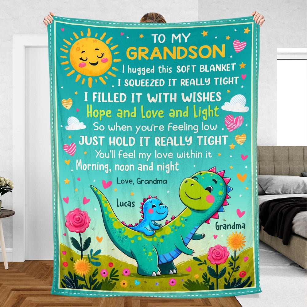 Dinosaur Grandma/Grandpa & Grandkid - Personalized Blanket - Meaningful Gift For Birthday - Giftago