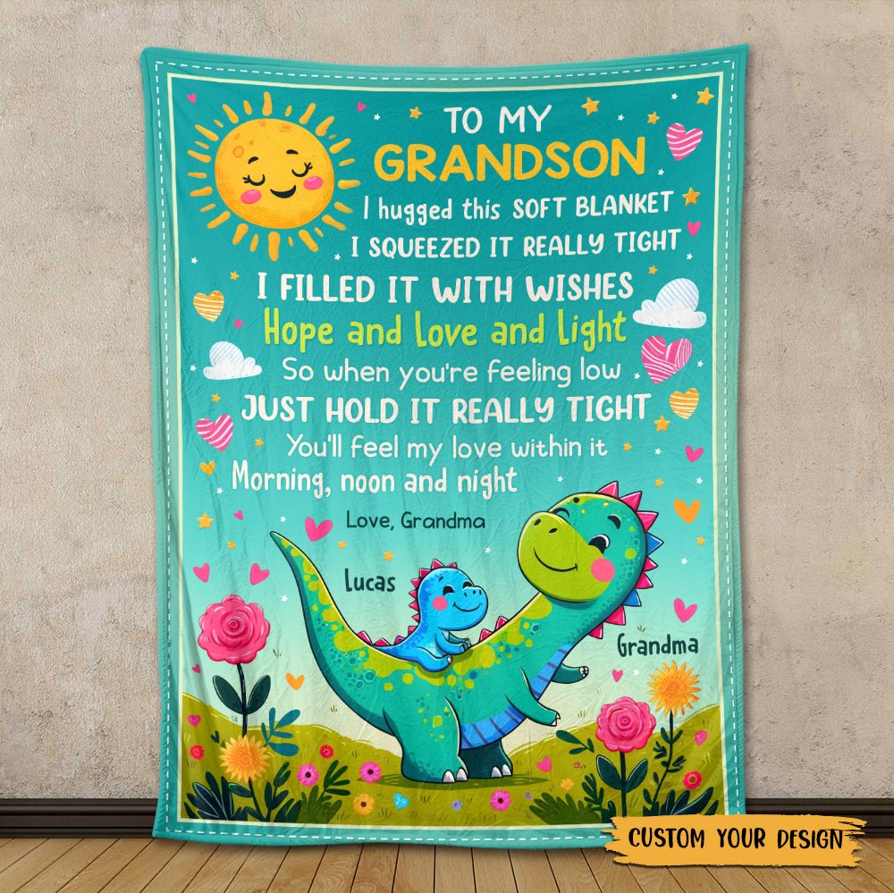Dinosaur Grandma/Grandpa & Grandkid - Personalized Blanket - Meaningful Gift For Birthday - Giftago