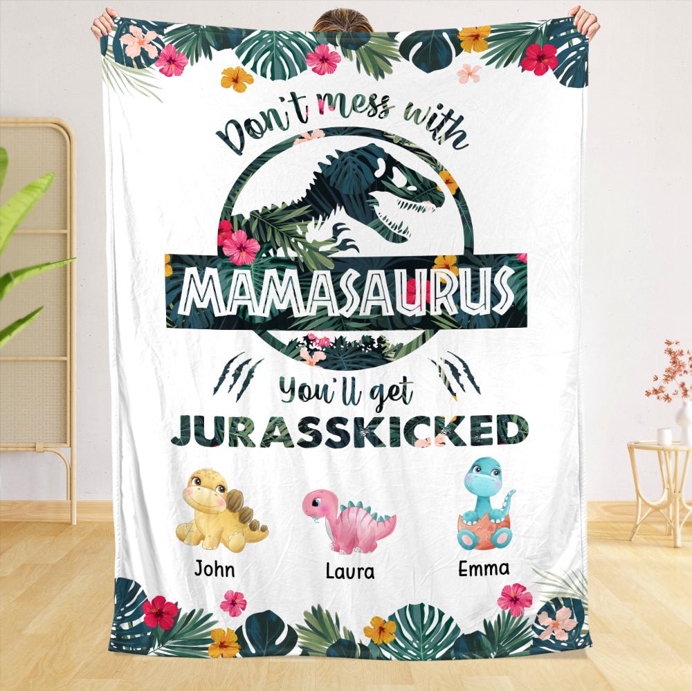Don't Mess With Mamasaurus Tropical - Personalized Blanket - Best Gift For Mother - Giftago