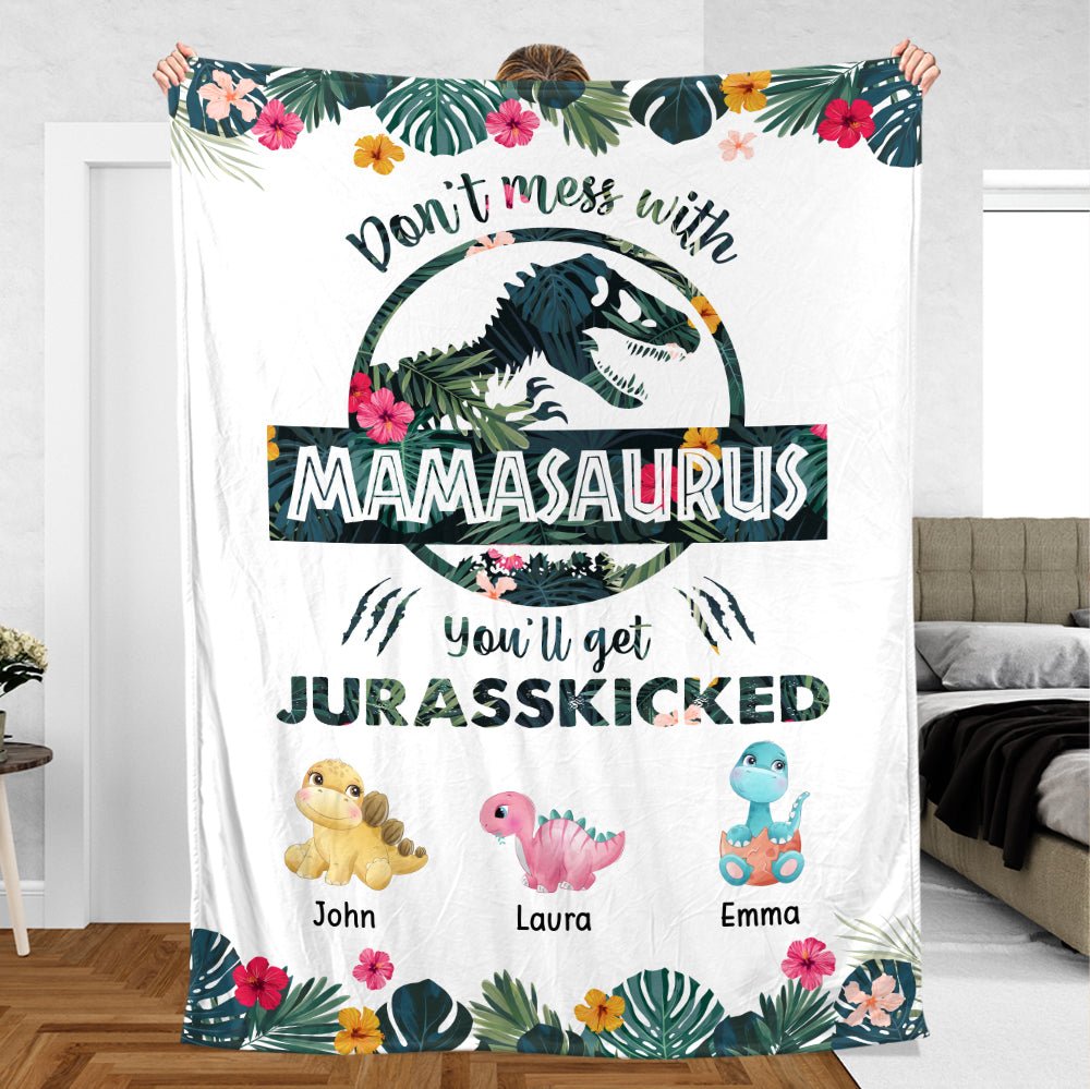 Don't Mess With Mamasaurus Tropical - Personalized Blanket - Best Gift For Mother - Giftago