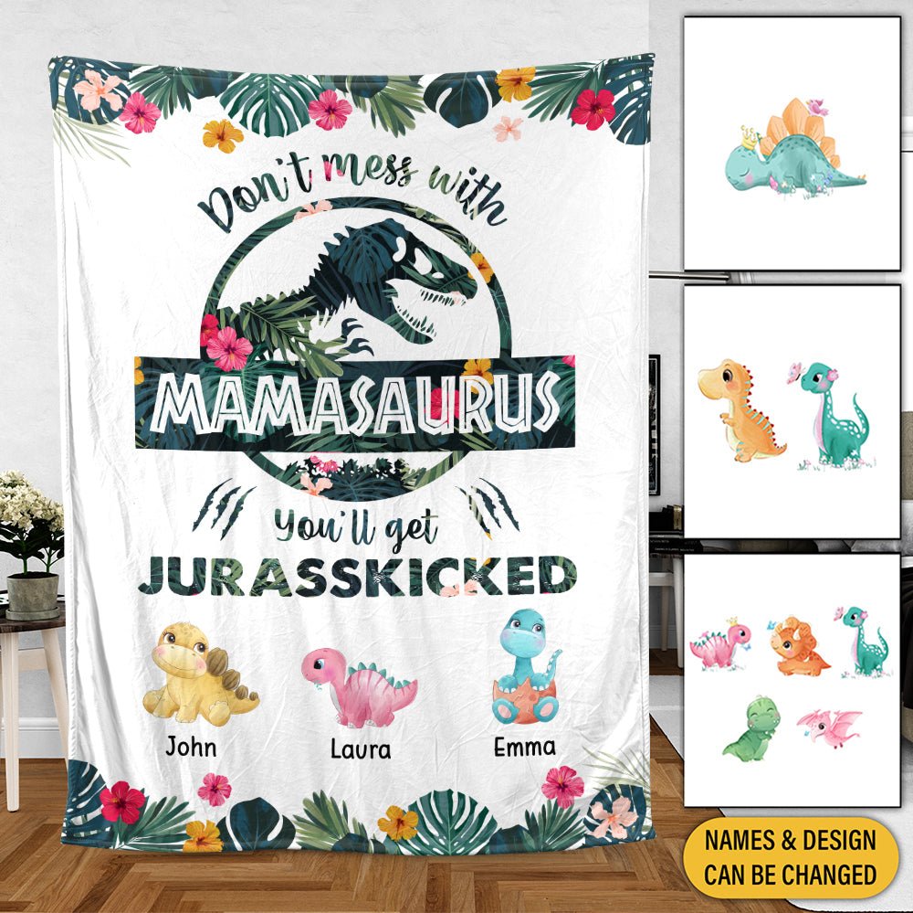 Don't Mess With Mamasaurus Tropical - Personalized Blanket - Best Gift For Mother - Giftago
