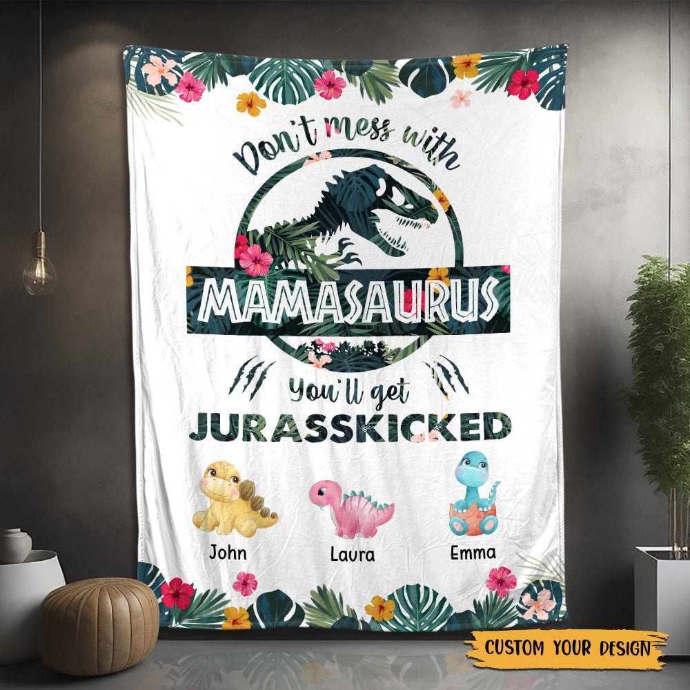Don't Mess With Mamasaurus Tropical - Personalized Blanket - Best Gift For Mother - Giftago