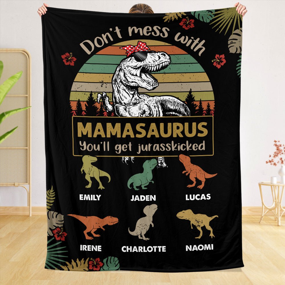 Don't Mess With Mamasaurus/Grandmasaurus - Personalized Blanket - Best Gift For Mother, Grandma - Giftago