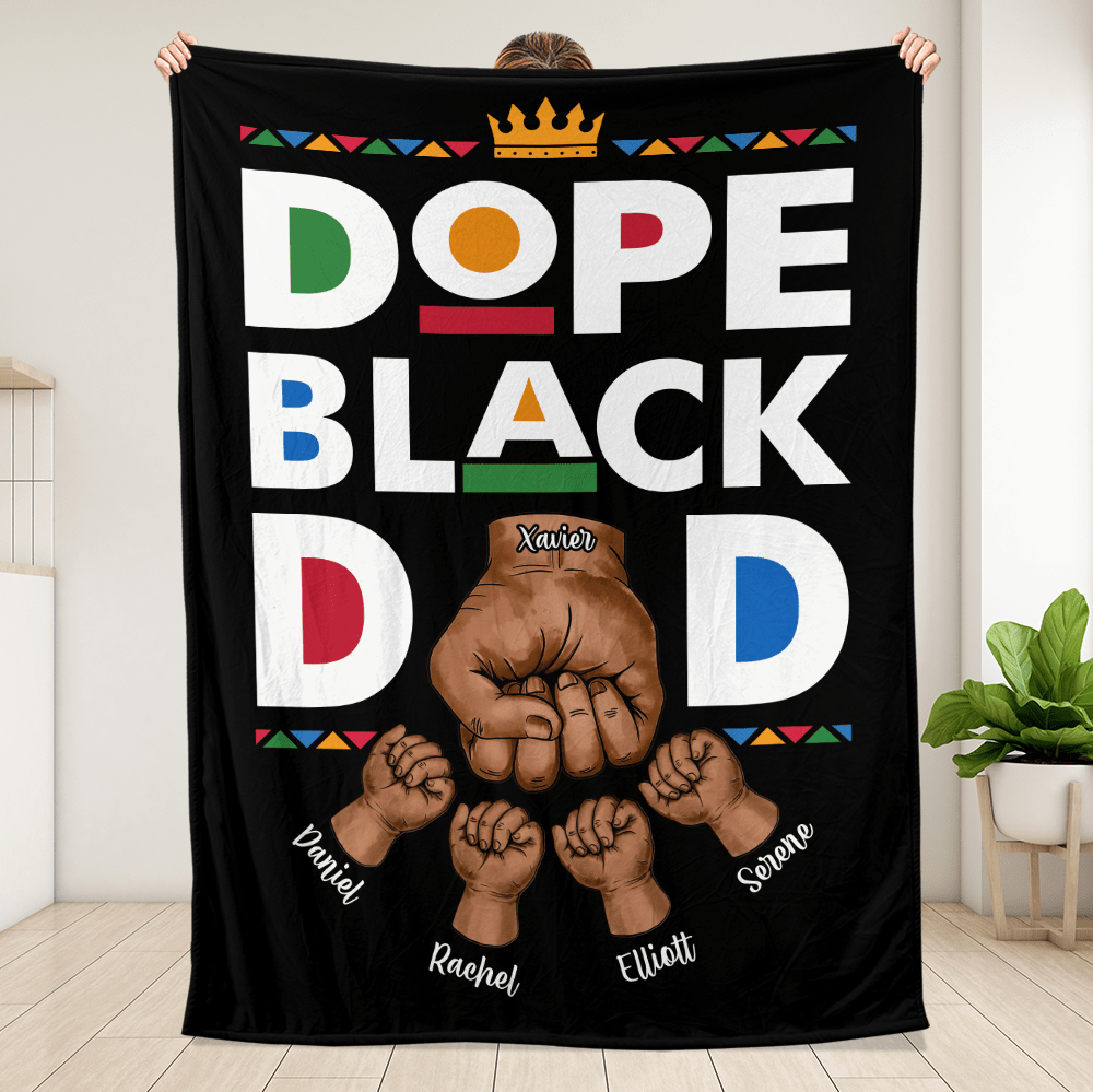 Dope Black Dad Fist Blanket - Personalized Blanket - Giftago