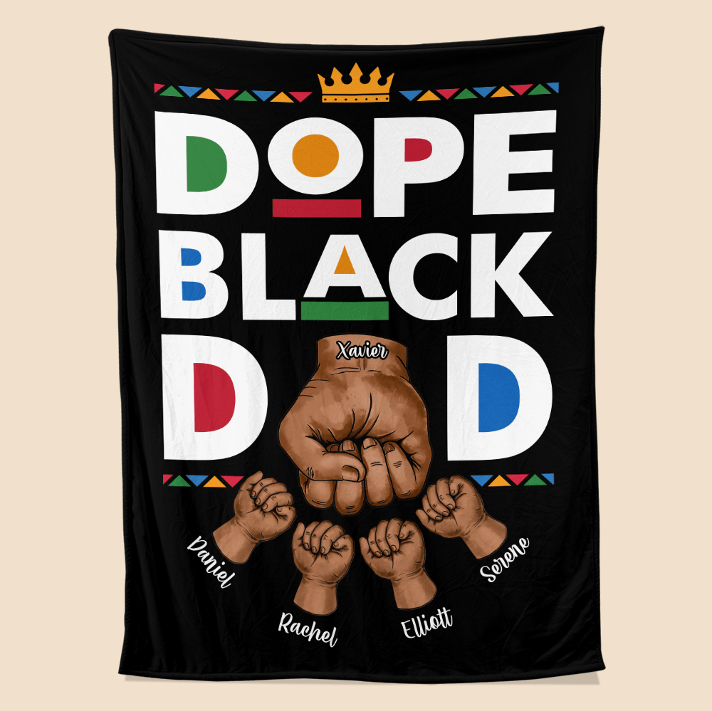 Dope Black Dad Fist Blanket - Personalized Blanket - Giftago