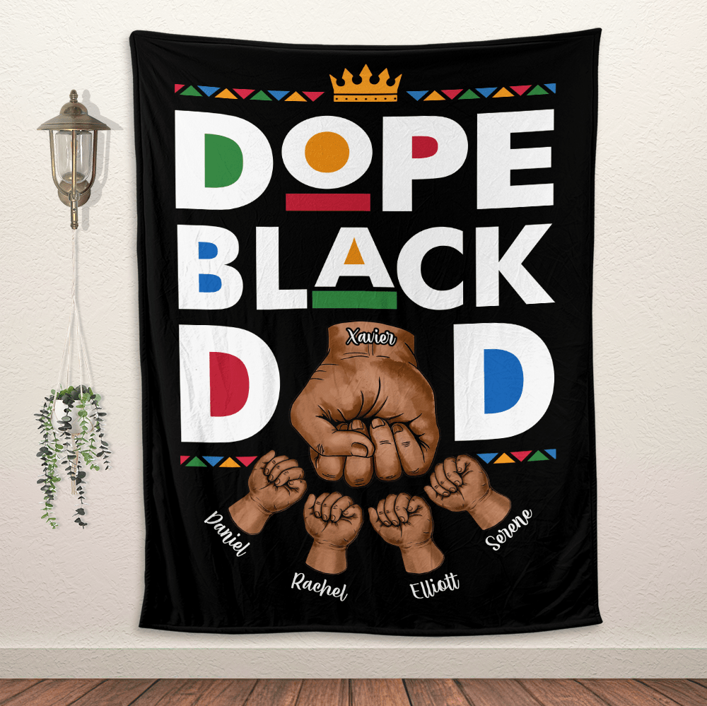 Dope Black Dad Fist Blanket - Personalized Blanket - Giftago
