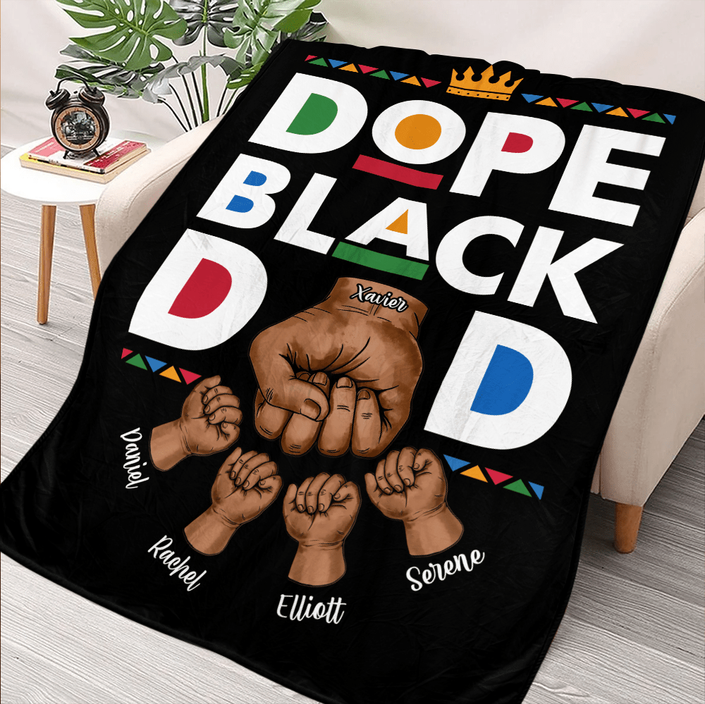 Dope Black Dad Fist Blanket - Personalized Blanket - Giftago