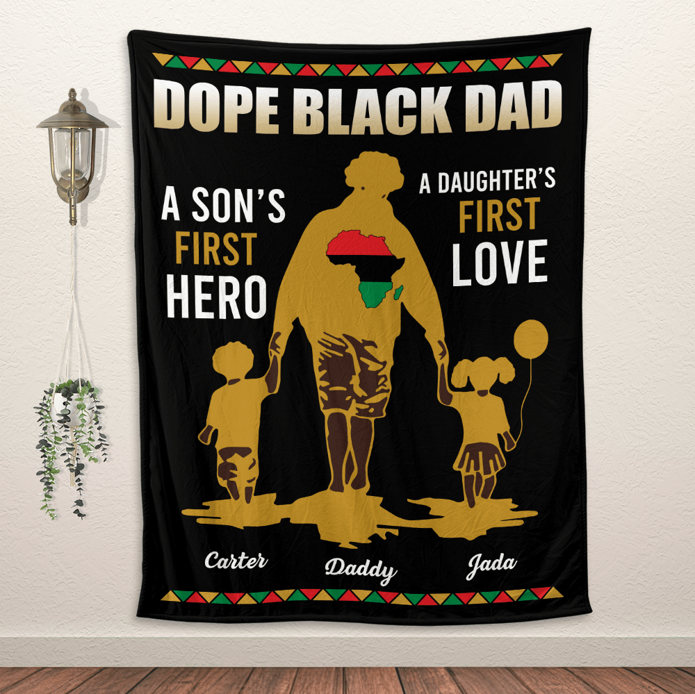 Dope Black Father Daughter And Son Blanket - Personalized Blanket - Giftago