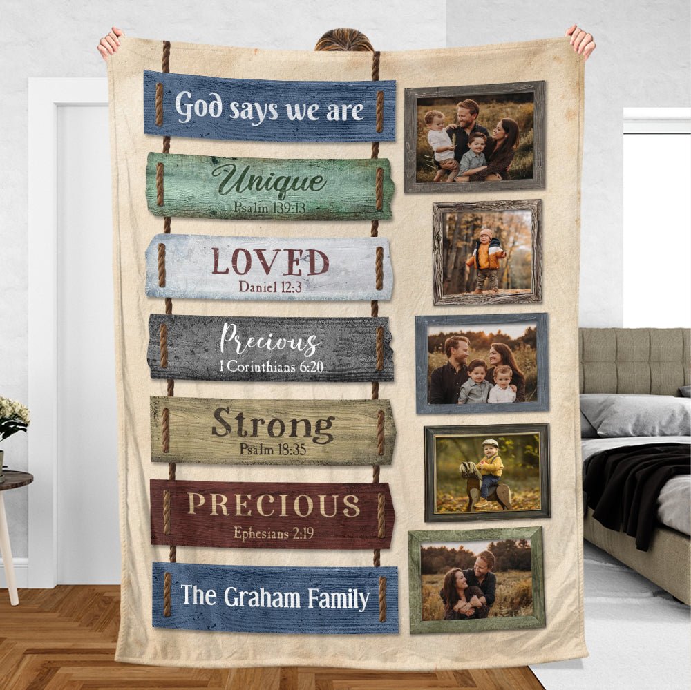Family Photo God Says We Are - Personalized Blanket - Meaningful Gift For Birthday - Giftago