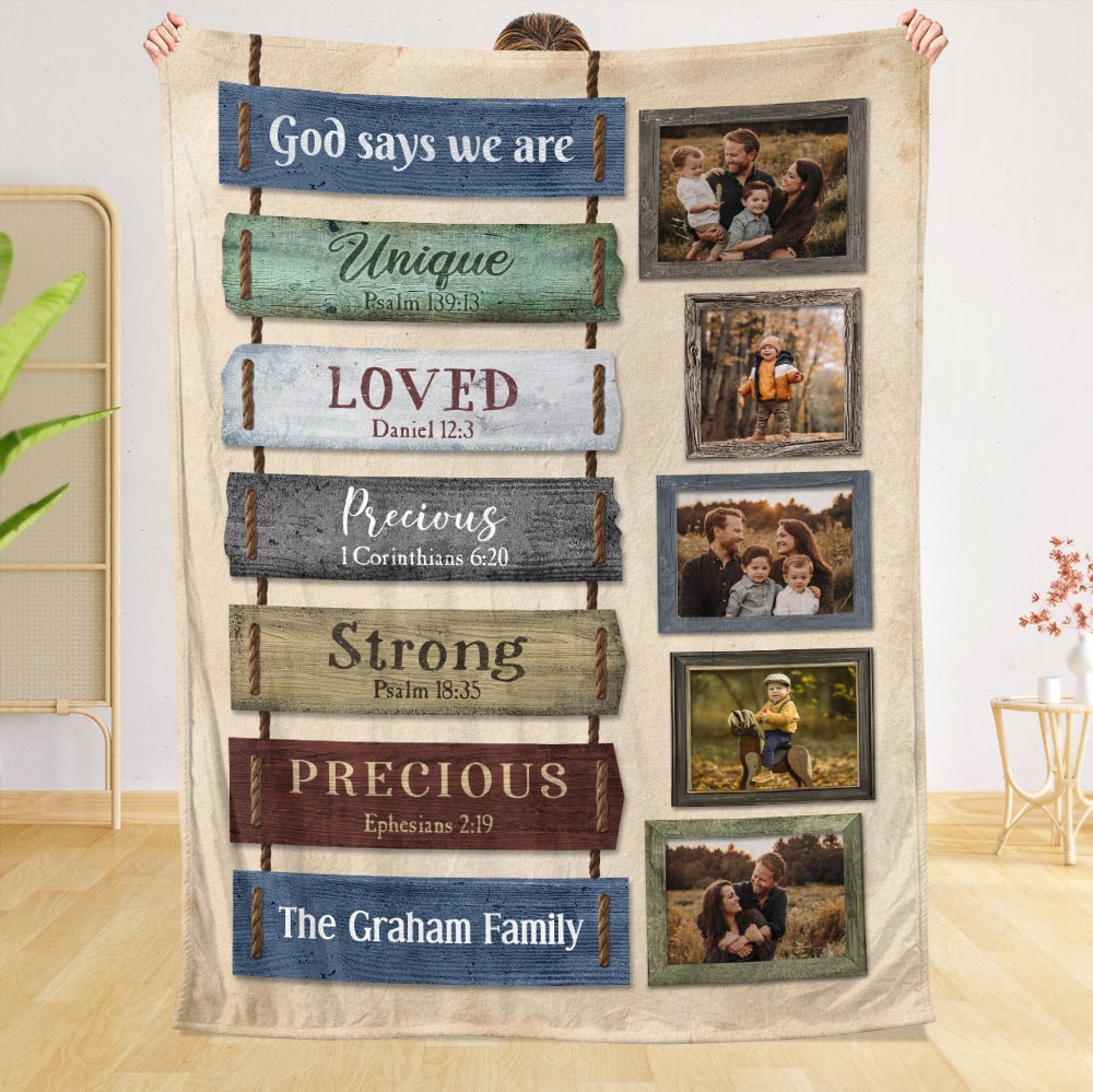 Family Photo God Says We Are - Personalized Blanket - Meaningful Gift For Birthday - Giftago