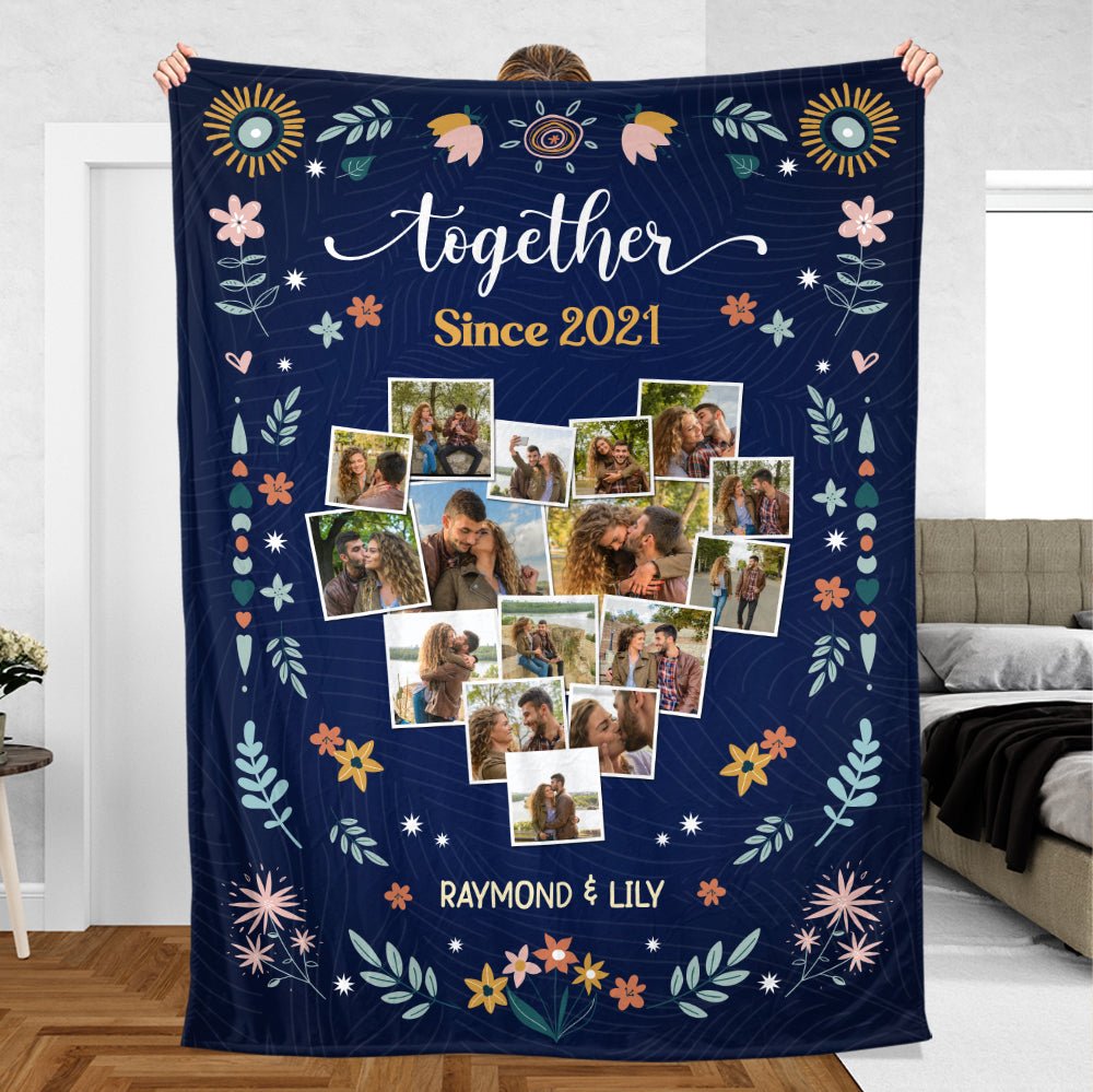 Flower Together Since Photo - Personalized Blanket - Best Gift For Couple, For Valentine - Giftago