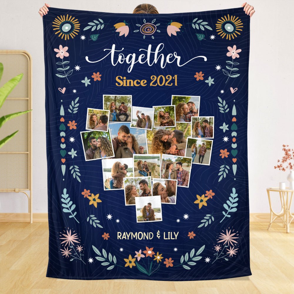 Flower Together Since Photo - Personalized Blanket - Best Gift For Couple, For Valentine - Giftago