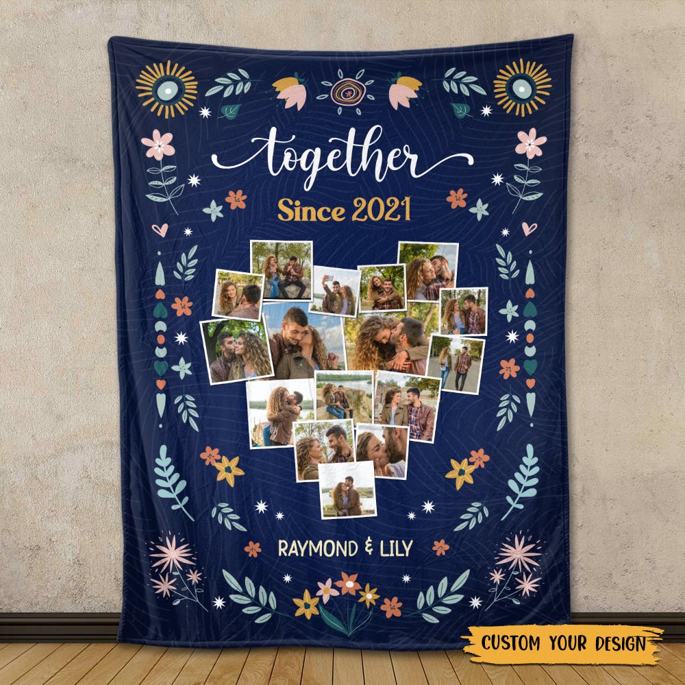 Flower Together Since Photo - Personalized Blanket - Best Gift For Couple, For Valentine - Giftago