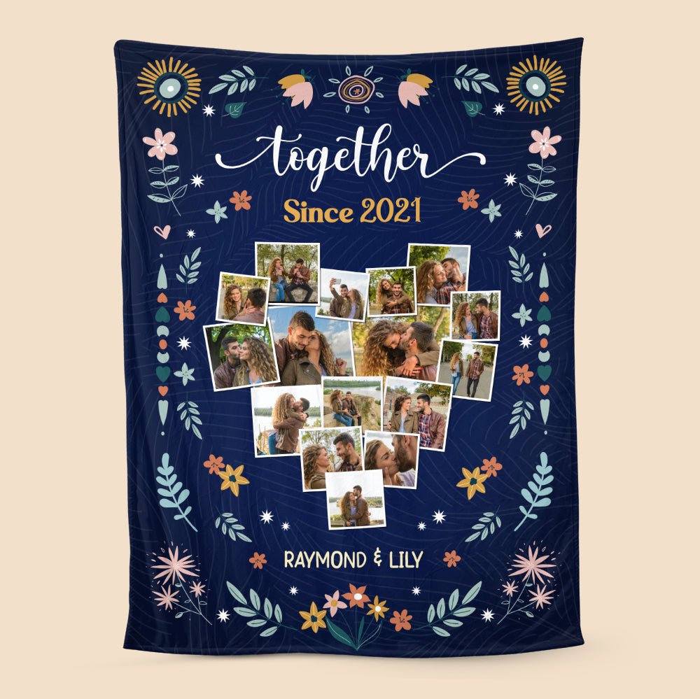 Flower Together Since Photo - Personalized Blanket - Best Gift For Couple, For Valentine - Giftago