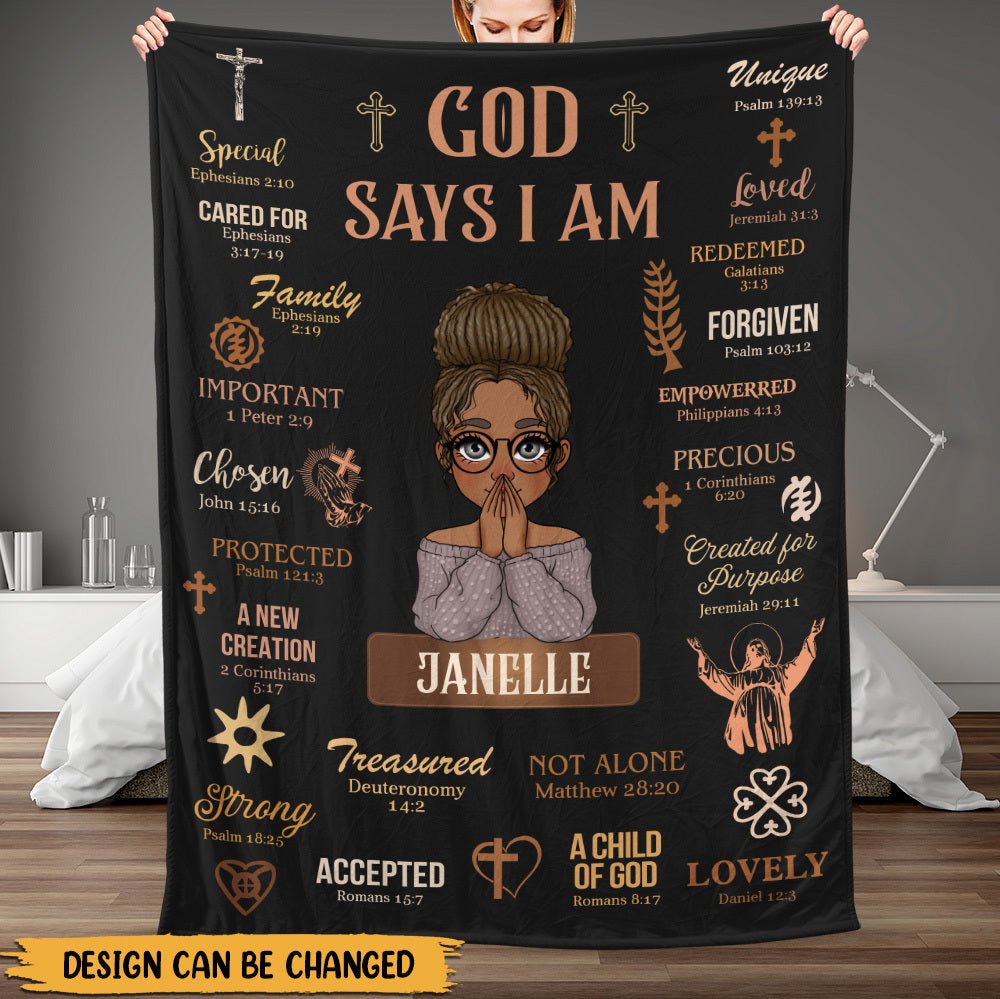 God Says I Am (Black) - Personalized Blanket - Best Gift For Mother, For Grandma - Giftago