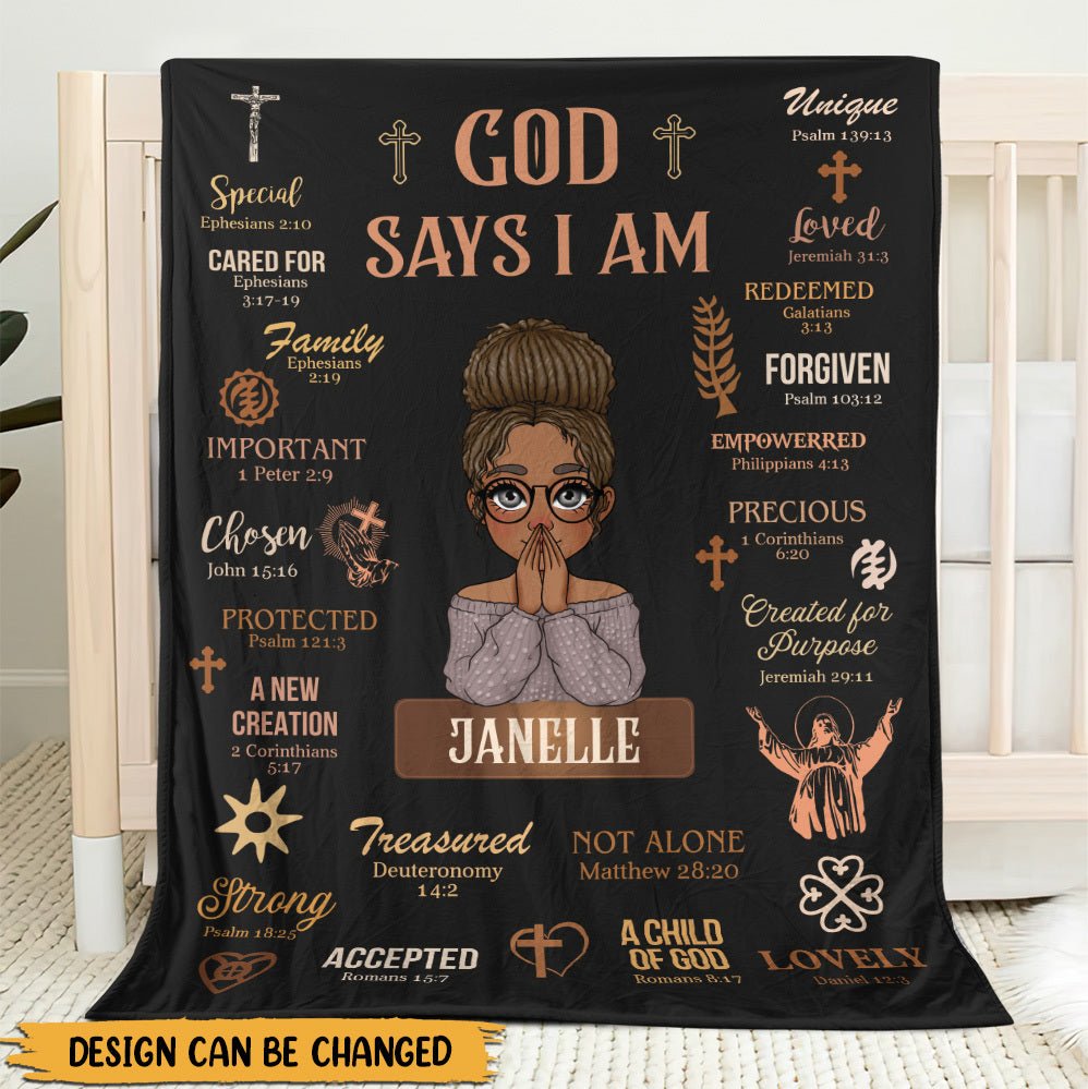 God Says I Am (Black) - Personalized Blanket - Best Gift For Mother, For Grandma - Giftago