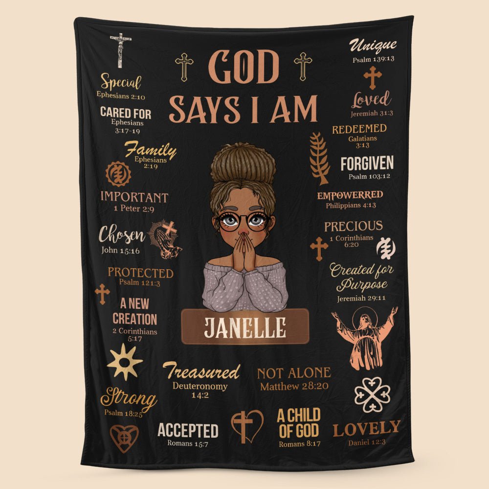 God Says I Am (Black) - Personalized Blanket - Best Gift For Mother, For Grandma - Giftago