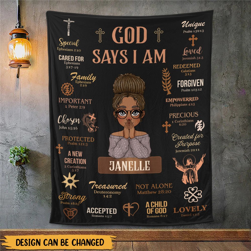 God Says I Am (Black) - Personalized Blanket - Best Gift For Mother, For Grandma - Giftago