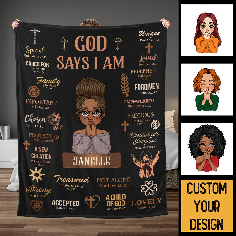 God Says I Am (Black) - Personalized Blanket - Best Gift For Mother, For Grandma - Giftago