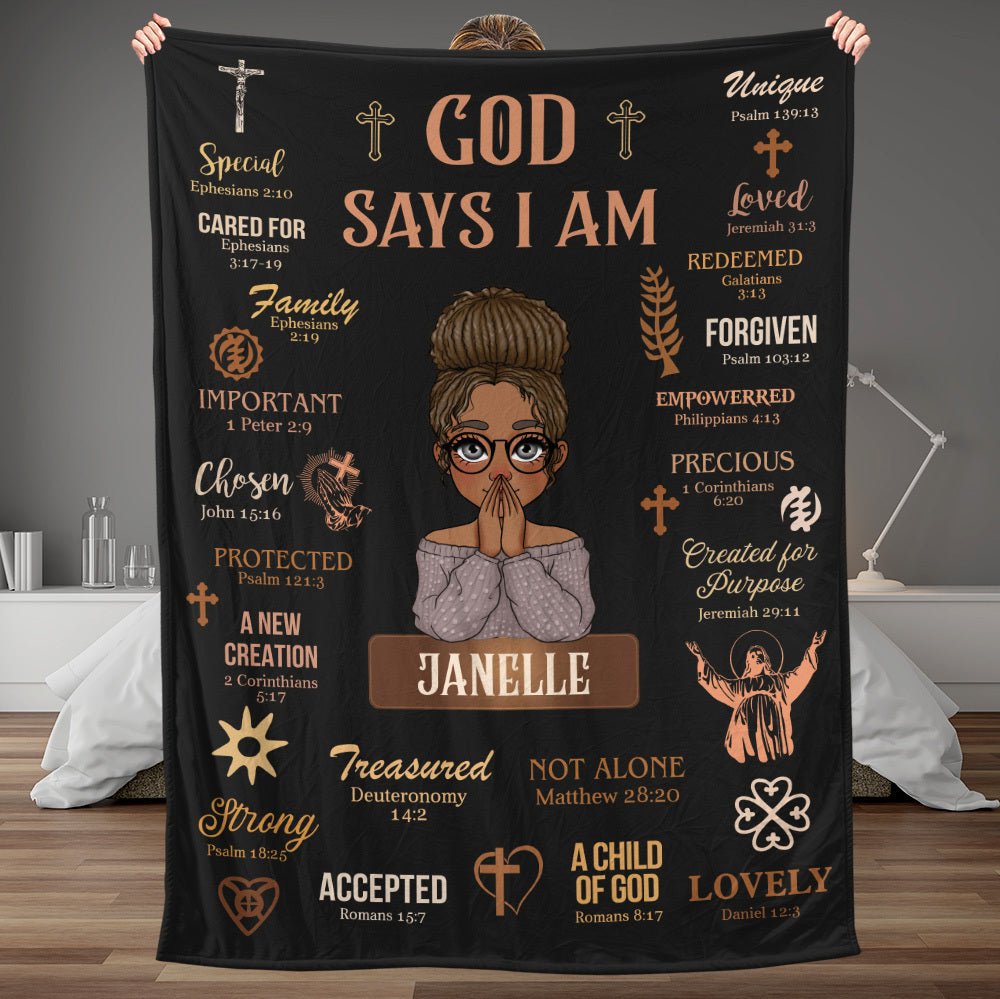 God Says I Am (Black) - Personalized Blanket - Best Gift For Mother, For Grandma - Giftago