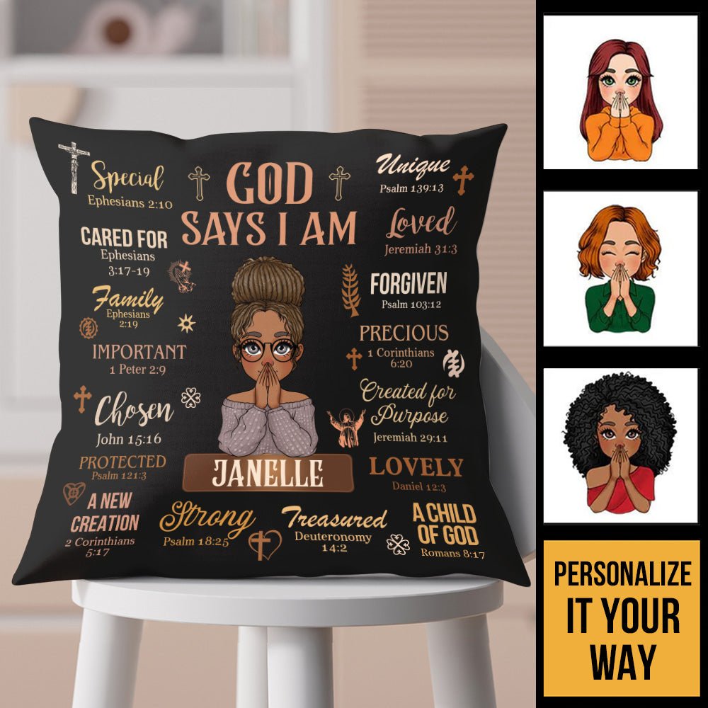 God Says I Am (Black) - Personalized Pillow - Giftago