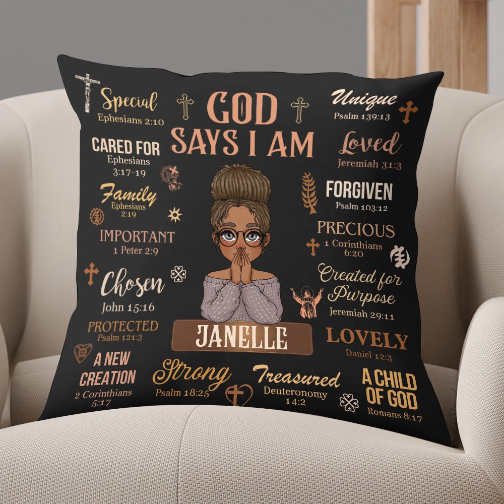 God Says I Am (Black) - Personalized Pillow - Giftago