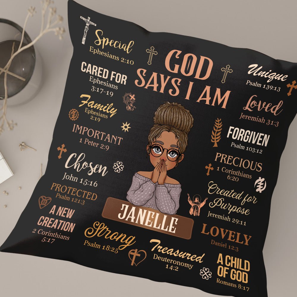 God Says I Am (Black) - Personalized Pillow - Giftago