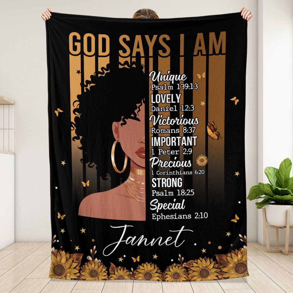 God Says I Am (Black Woman) - Personalized Blanket - Giftago