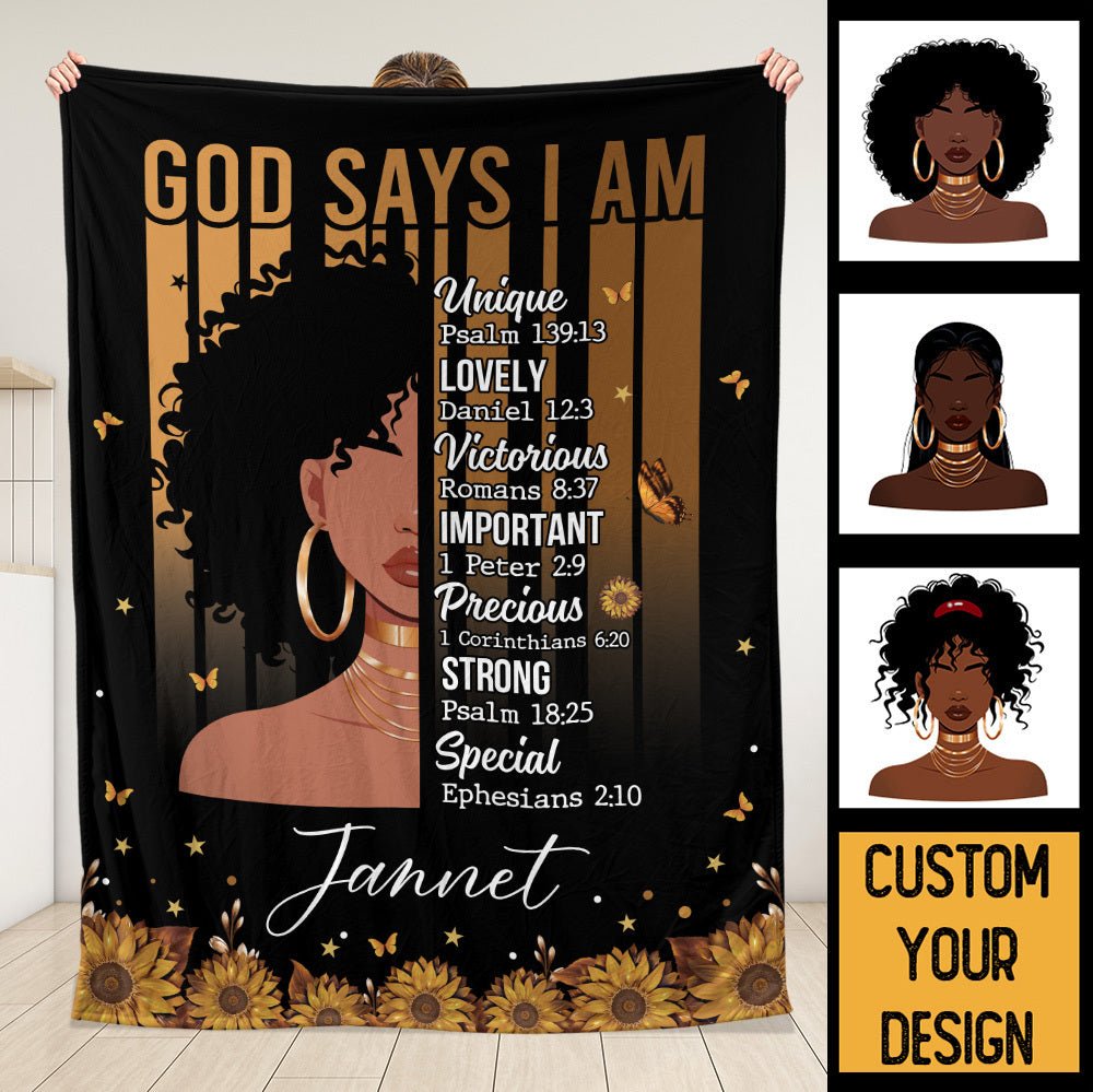 God Says I Am (Black Woman) - Personalized Blanket - Giftago