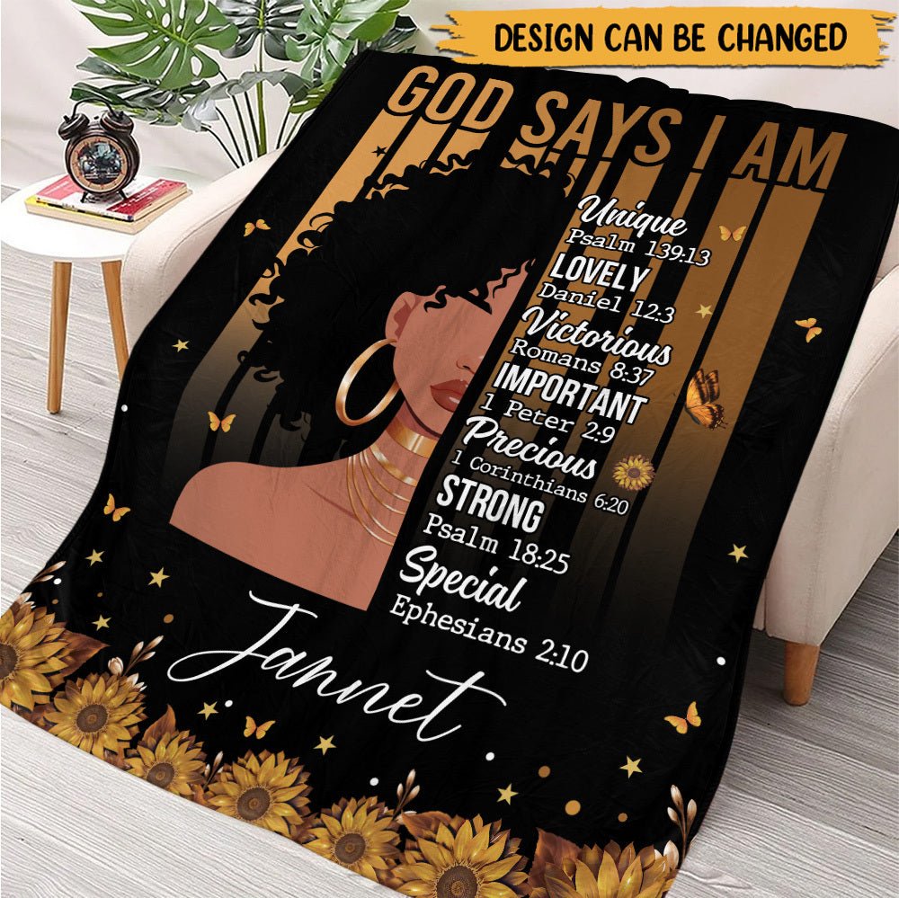 God Says I Am (Black Woman) - Personalized Blanket - Giftago